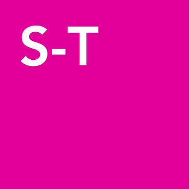 A purple square with S-T in white font in the upper left-hand corner.